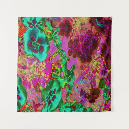 Trippy Psychedelic Emerald Green Flowers Wandkleed (Voorkant)