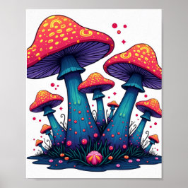 Trippy Psychedelic Mushroom Fantasy Art Poster