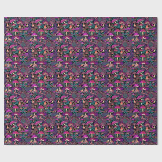 Trippy Psychedelic Mushroom Pattern Wrapping Paper Cadeaupapier (Vlak)
