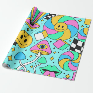 Trippy rainbow 60s pop psychodelic seamless patter cadeaupapier