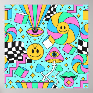 Trippy rainbow 60s pop psychodelic seamless patter poster