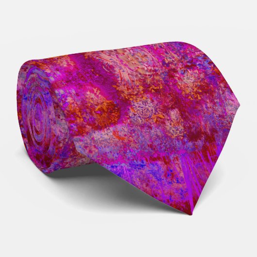 Trippy Red en Magenta Impressionistic Landschap Stropdas (Opgerold)