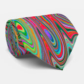 Trippy Red, Green and Blue Abstract Groovy Art Stropdas (Opgerold)