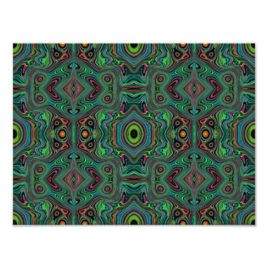 Trippy Retro Black and Lime Green Abstract Pattern Foto Afdruk (Voorkant)