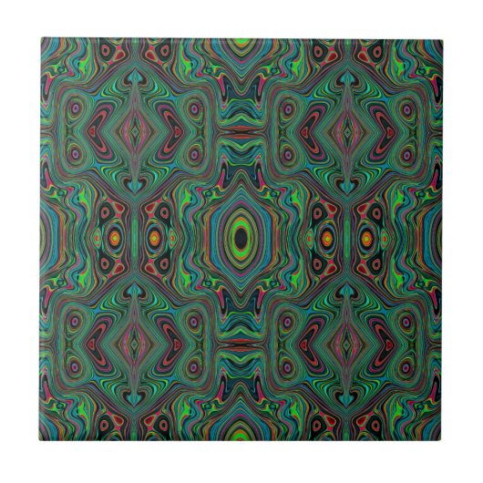 Trippy Retro Black en Lime Green Abstract Patroon Tegeltje (Voorkant)