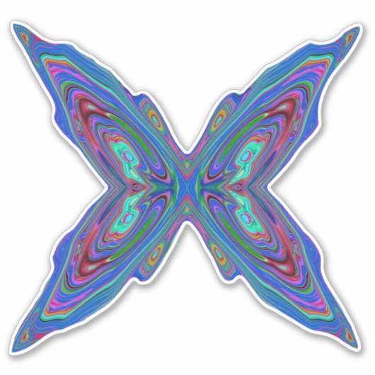 Trippy Retro Blue en Red Abstracte Butterfly Sticker (Voorkant)