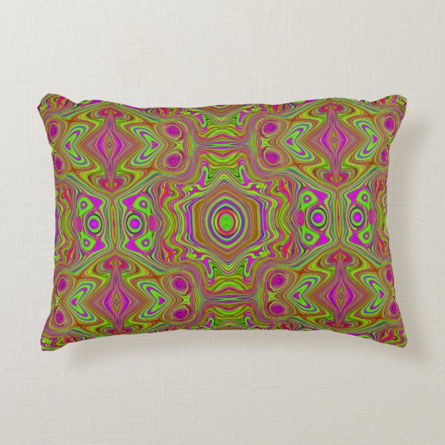 Trippy Retro Chartreuse Magenta Abstract Patroon Accent Kussen (Voorkant)