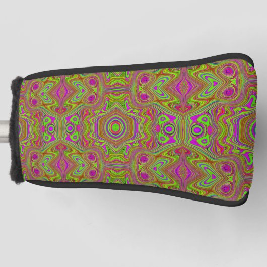 Trippy Retro Chartreuse Magenta Abstract Patroon Golfheadcover (Voorkant)