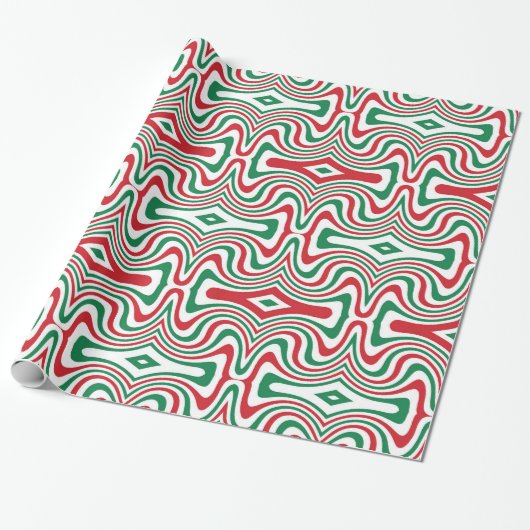 Trippy Retro Groovy Squiggly Kerstpatroon Cadeaupapier (Uitgerold)