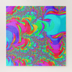 Trippy Retro Levendig Neon Regenboog Fractale Kuns Legpuzzel