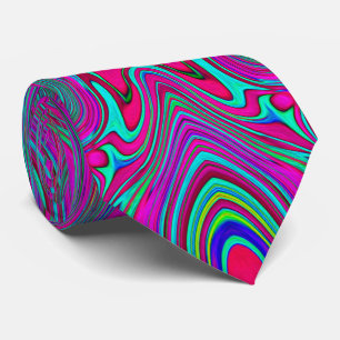 Trippy Retro Magenta, Blauw en Groen Abstract Stropdas