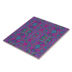 Trippy Retro Magenta, Blauw en Groen Abstract Tegeltje