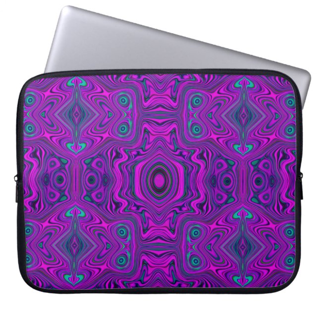 Trippy Retro Magenta en Black Abstract Pattern Laptop Sleeve (Voorkant)