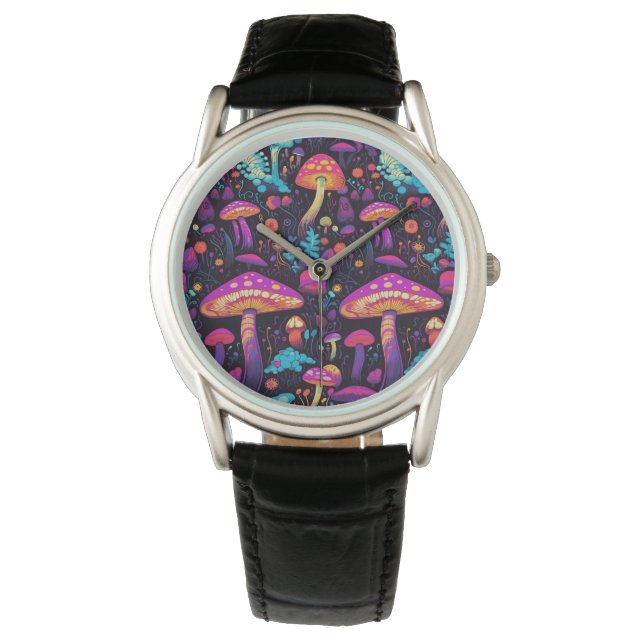 Trippy Retro Mushroom Watch Horloge (Voorkant)