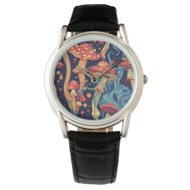 Trippy Retro Mushroom Watch Horloge (Voorkant)