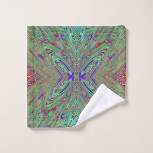 Trippy Retro Paarse en groene Abstracte vlinder Bad Handdoek (Wasdoekje)