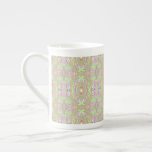Trippy Retro Pink en Lime Green Abstract Pattern Porselein Kop (Links)