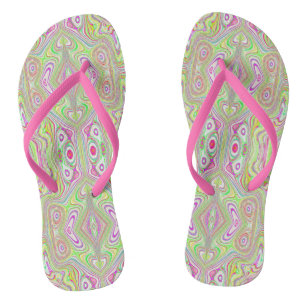 Trippy Retro Pink en Lime Green Abstract Pattern Teenslippers