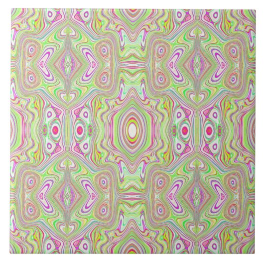 Trippy Retro Pink en Lime Green Abstract Pattern Tegeltje (Voorkant)