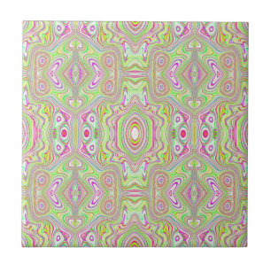 Trippy Retro Pink en Lime Green Abstract Pattern Tegeltje