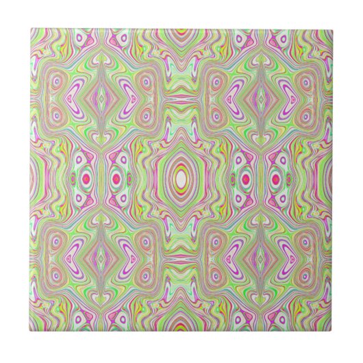 Trippy Retro Pink en Lime Green Abstract Pattern Tegeltje (Voorkant)