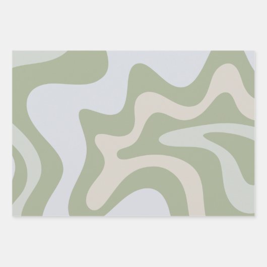 Trippy Retro Sage Green Swirls Abstract Patroon Inpakpapier Vel (Voorkant 2)