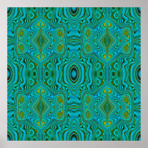 Trippy Retro Turquoise Chartreuse Abstract Patroon Poster