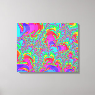 Trippy Retro Vibrant Neon Rainbow Fractal Art Canvas Afdruk