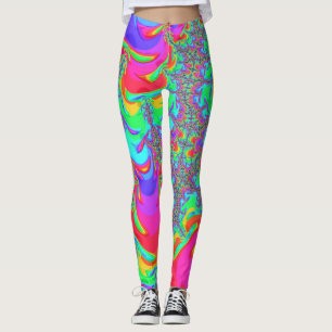 Trippy Retro Vibrant Neon Rainbow Fractal Art Leggings