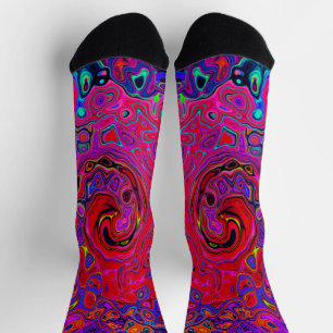 Trippy Rode en Paarse Abstracte Retro Vloeibare Dr Sokken