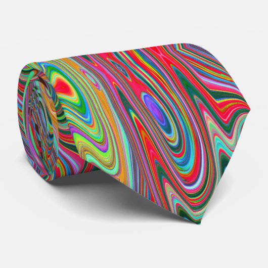 Trippy Rode, Groene en Blauwe Abstracte Groovy Kun Stropdas (Opgerold)