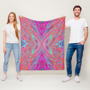 Trippy Roze, Aqua en Magenta Abstracte Vlinder Fleece Deken
