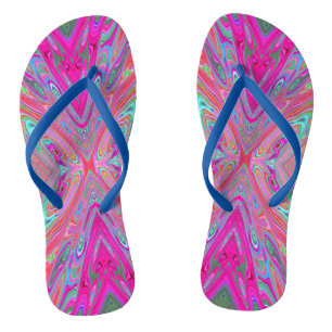 Trippy Roze, Aqua en Magenta Abstracte Vlinder Teenslippers