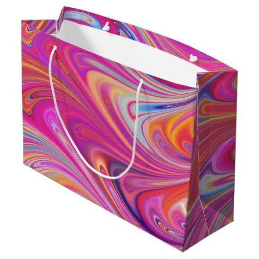 Trippy Roze en Oranje Swirly Design Groot Cadeauzakje (Achterkant Gekanteld)