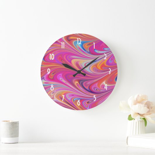 Trippy Roze en Oranje Swirly Design Grote Klok (Huis)