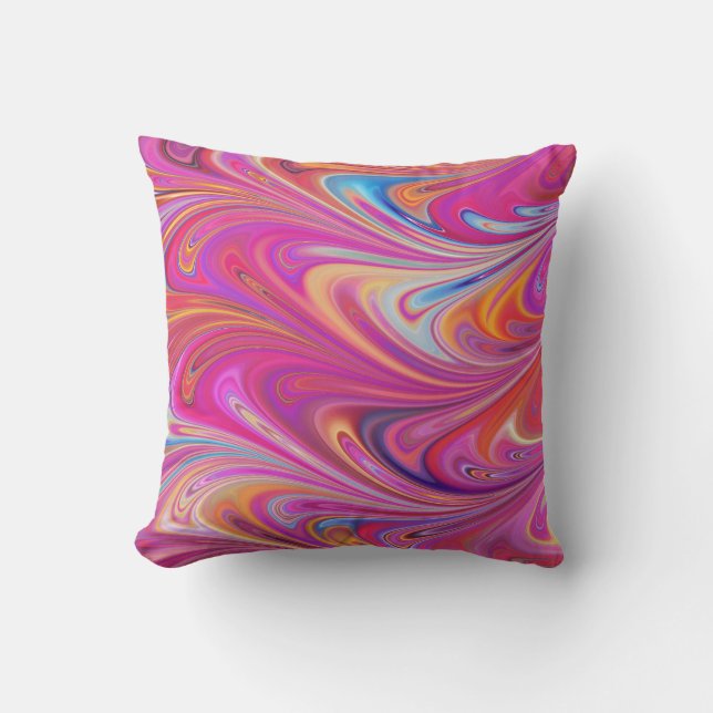 Trippy Roze en Oranje Swirly Design Kussen (Voorkant)