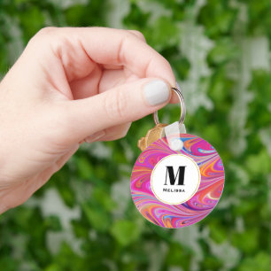 Trippy Roze en Oranje Swirly Design Sleutelhanger