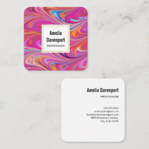 Trippy Roze en Oranje Swirly Design Vierkante Visitekaartje