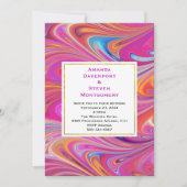 Trippy Roze en Sinaasappel Swirly Design Bruiloft Kaart (Voorkant)