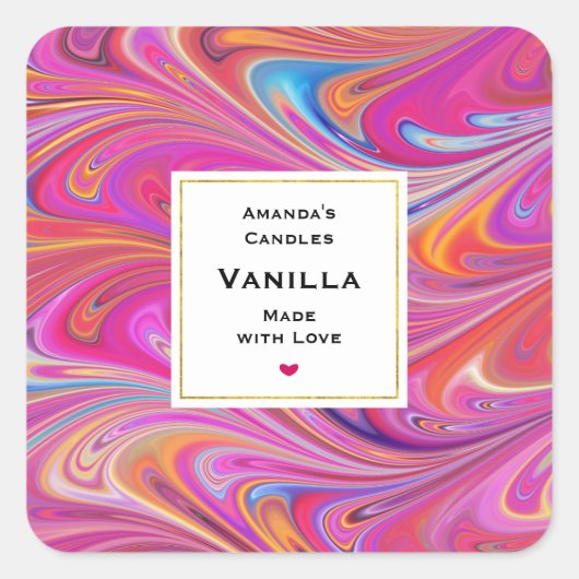 Trippy Roze en Sinaasappel Swirly Design Candle Cr Vierkante Sticker (Voorkant)