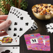 Trippy Roze en Sinaasappel Swirly Design Monogram Pokerkaarten (Insitu)