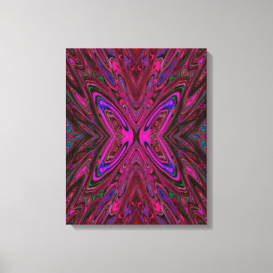 Trippy Roze, Rode en Blauwe Abstracte Vlinder Canvas Afdruk