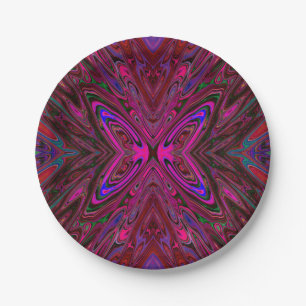 Trippy Roze, Rode en Blauwe Abstracte Vlinder Papieren Bordje