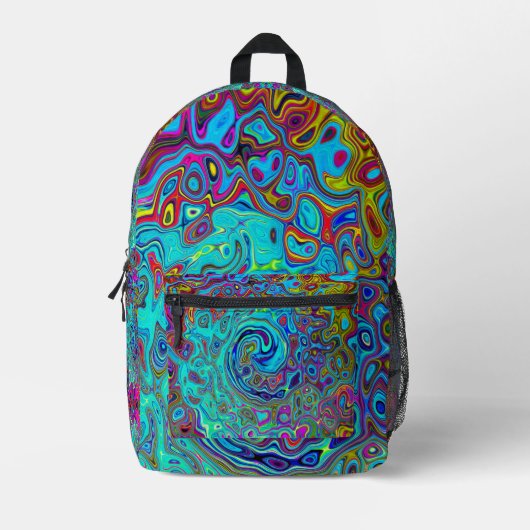 Trippy Sky Blue Abstract Retro Liquid Swirl Bedrukte Rugzak (Voorkant)