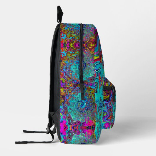 Trippy Sky Blue Abstract Retro Liquid Swirl Bedrukte Rugzak (Links)