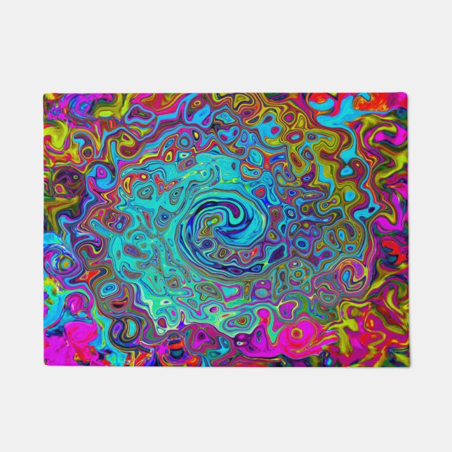 Trippy Sky Blue Abstract Retro Liquid Swirl Deurmat (Voorkant)