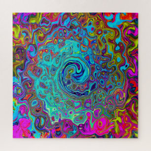 Trippy Sky Blue Abstract Retro Liquid Swirl Legpuzzel