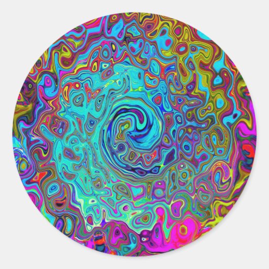Trippy Sky Blue Abstract Retro Liquid Swirl Ronde Sticker (Voorkant)
