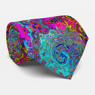 Trippy Sky Blue Abstract Retro Liquid Swirl Stropdas