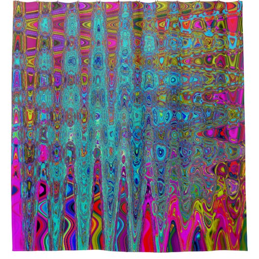 Trippy Sky Blue Abstracte Retro Atomic Waves Douchegordijn (Voorkant)